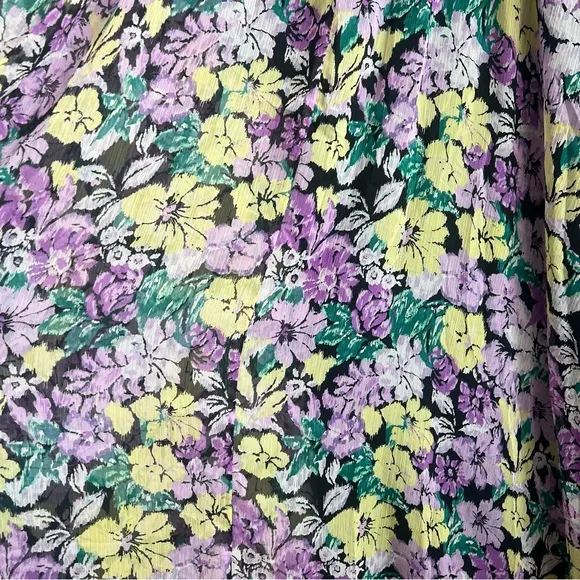 MNG Mango Textured Dress Tie Up Neckline Puff Sleeve Midi Floral Multicolor 20