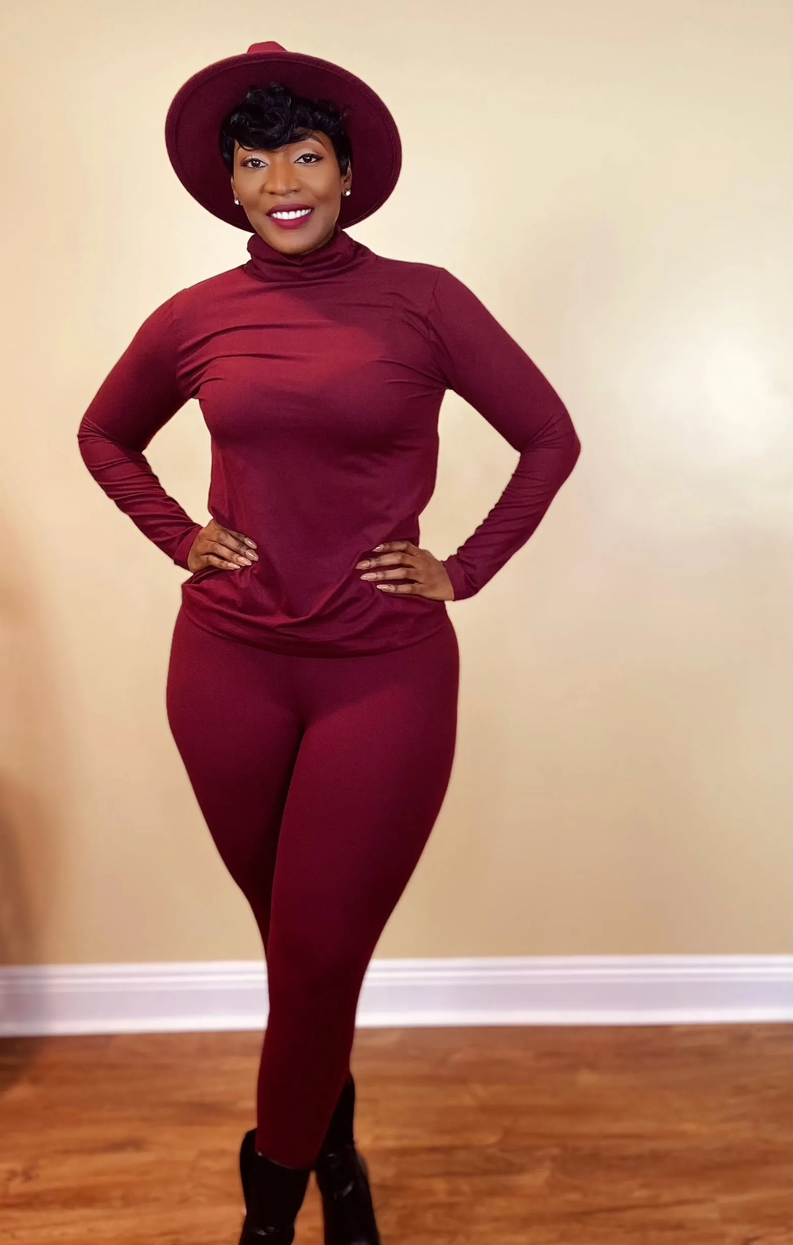 MOCK NECK SET (DARK BURGUNDY)