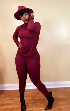 MOCK NECK SET (DARK BURGUNDY)