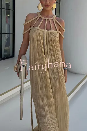 Modern and Sophisticated Linen Blend Draped Braids Cover Up Maxi Dress