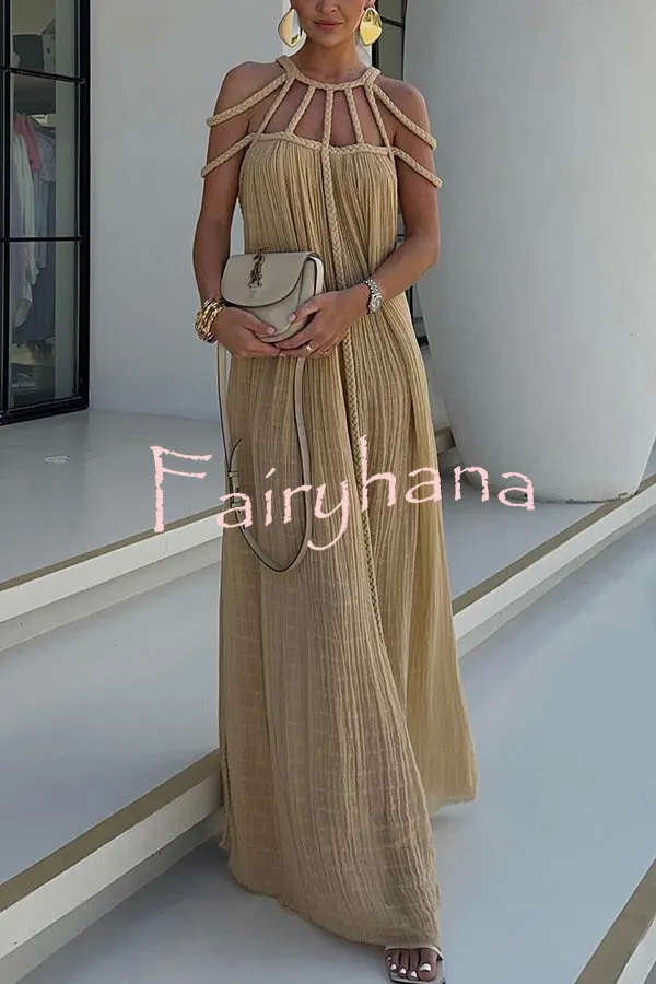 Modern and Sophisticated Linen Blend Draped Braids Cover Up Maxi Dress