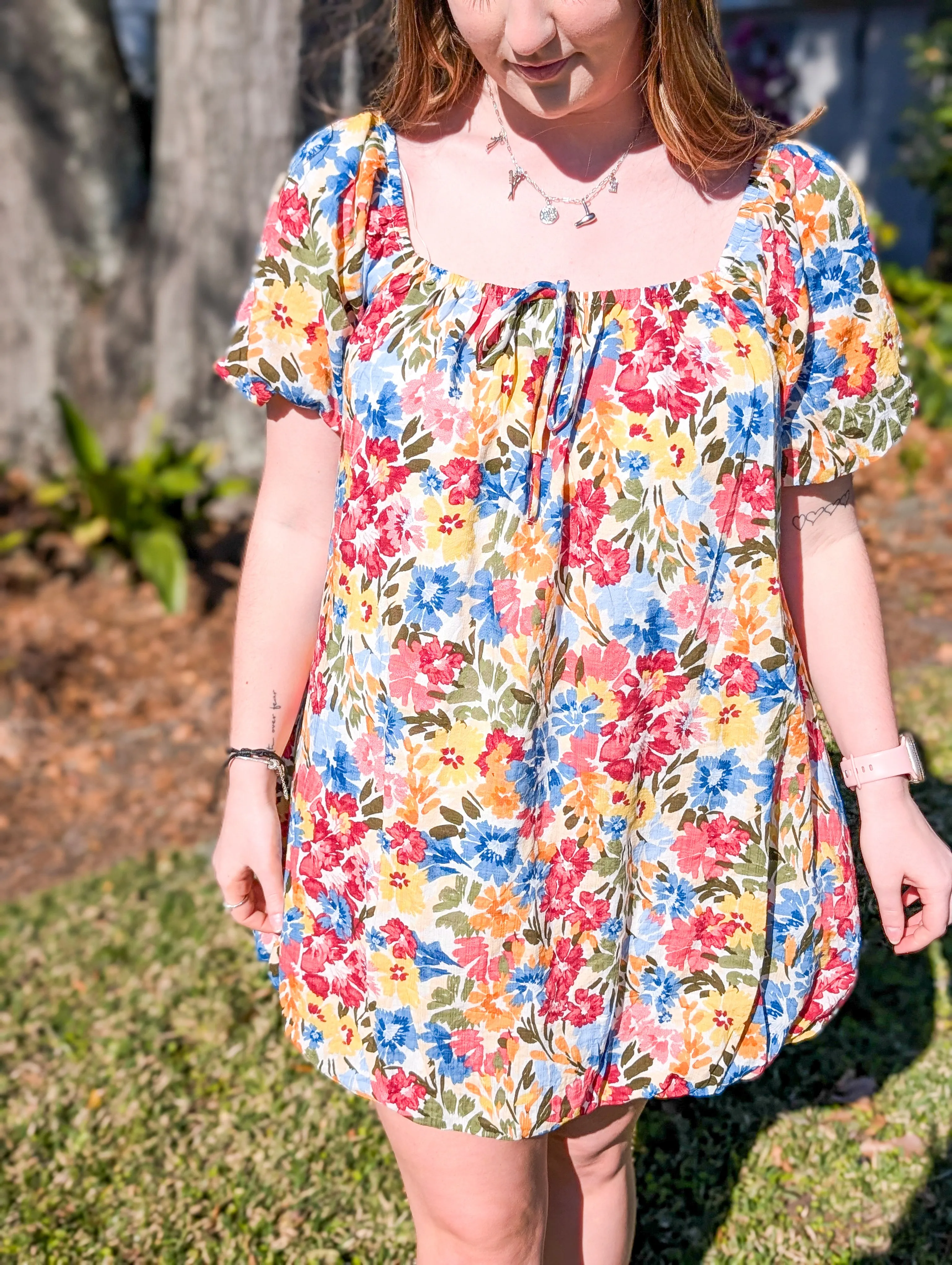 Multicolor Floral Bubble Midi Dress