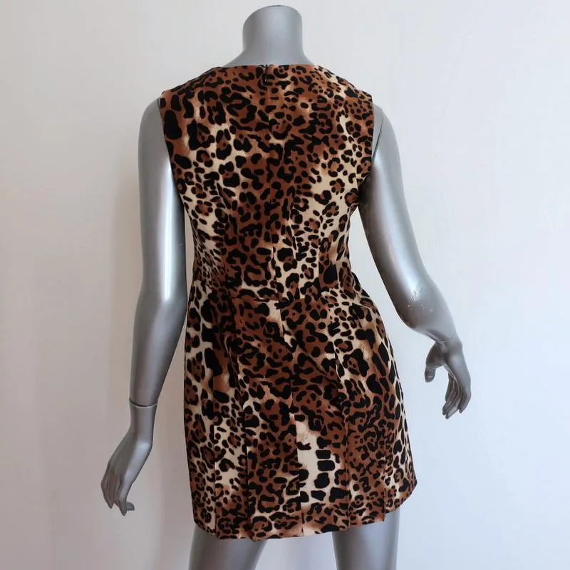 Nanette Lepore Dress Leopard Print Pleated Silk Size 2 Sleeveless Mini