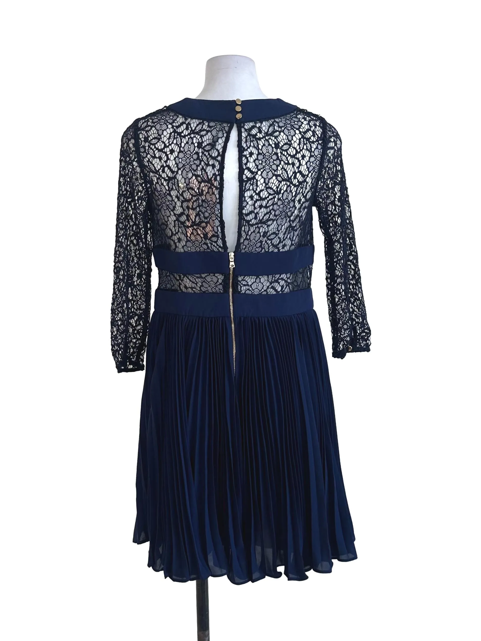 Navy Blue Lace Pleated Dress