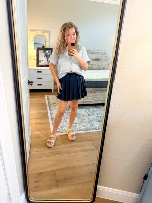 Navy Pleated Skort