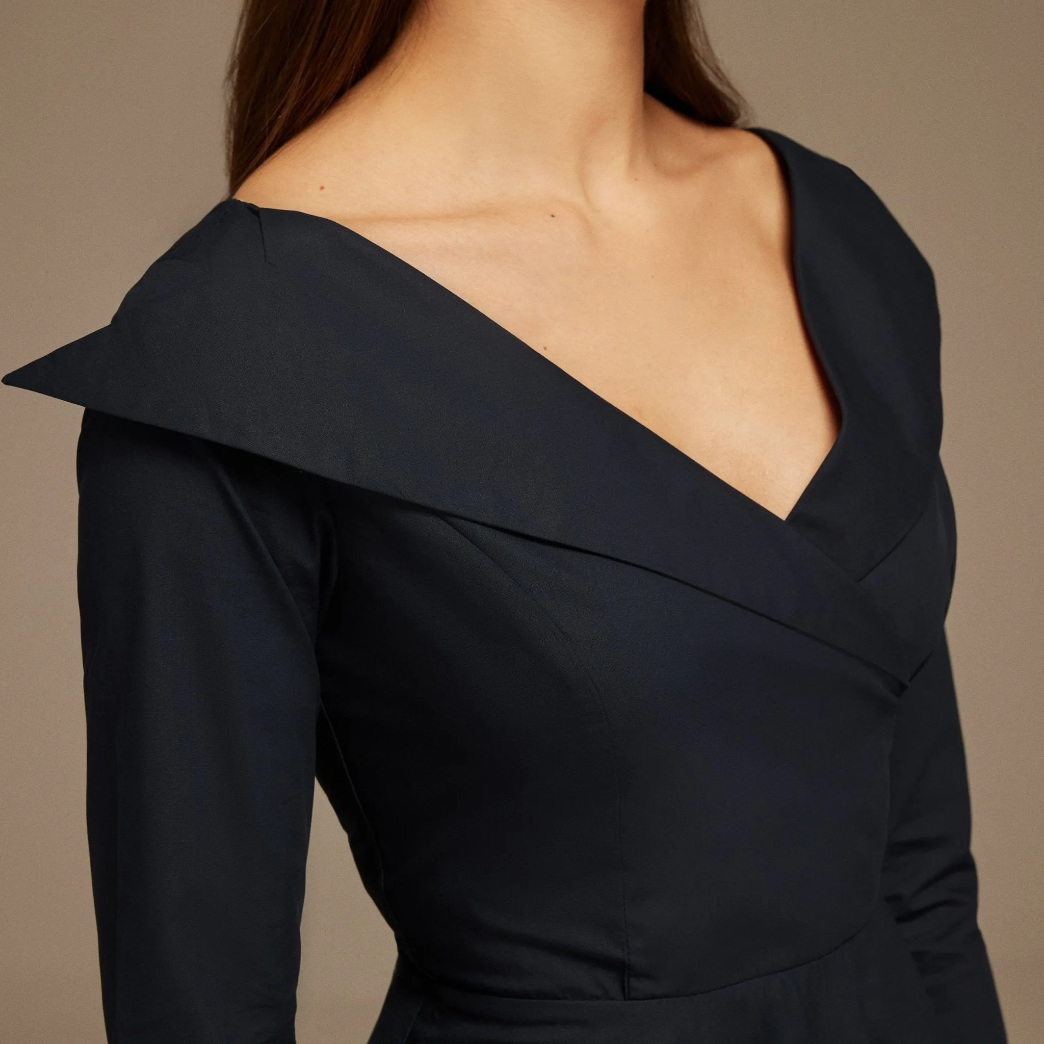 Navy Wide Neck Long Sleeve Midi Dress