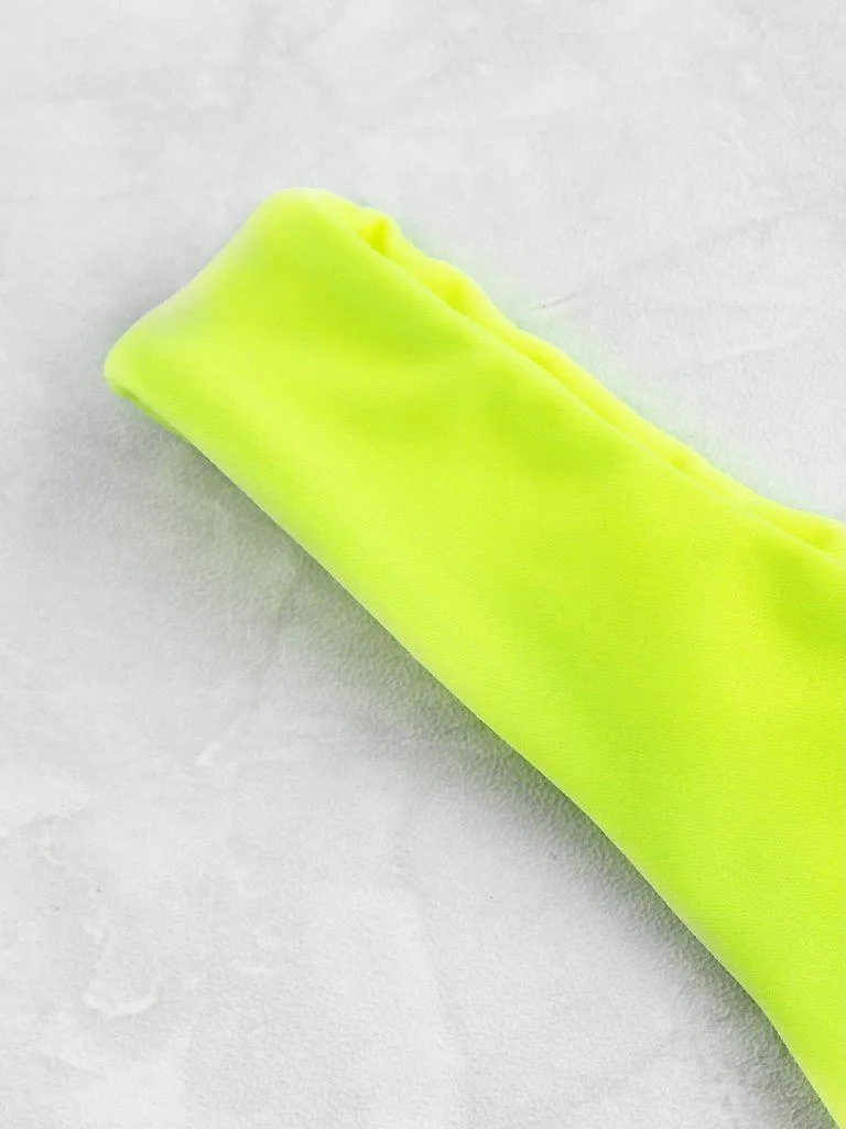 Neon Plunge Neckline High Leg Bikini Set
