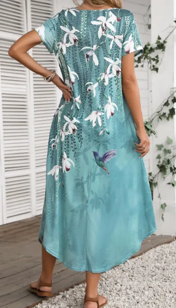 NEW Floral Print Pocket Turquoise Shift Dress Rosewe®, Sz XL, Fits Like a Large, Retails $76