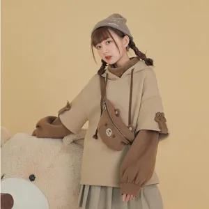 New JLFFYJ Women Hoodie Anime Harajuku Aesthetic Bear Crewneck Long Sleeve Oversized Streetwear sz M