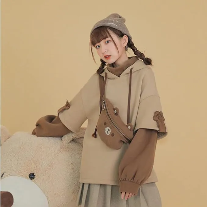 New JLFFYJ Women Hoodie Anime Harajuku Aesthetic Bear Crewneck Long Sleeve Oversized Streetwear sz M