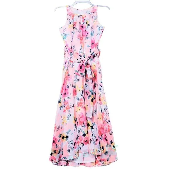 New! Nicole Miller Floral Print Halter Neck Keyhole Hi-low Hem Flowy Midi Dress