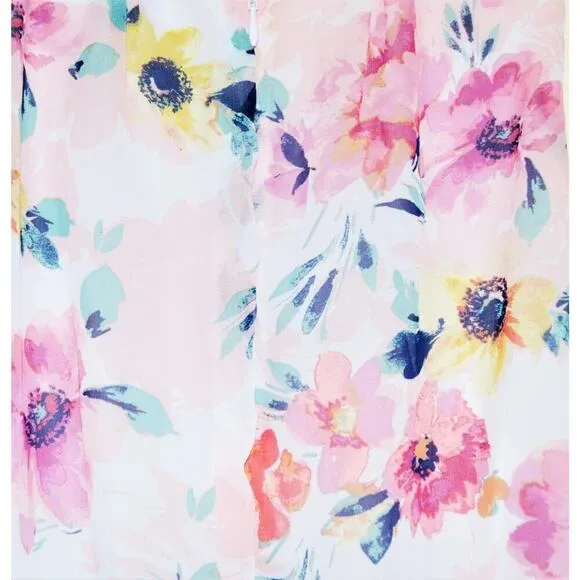New! Nicole Miller Floral Print Halter Neck Keyhole Hi-low Hem Flowy Midi Dress