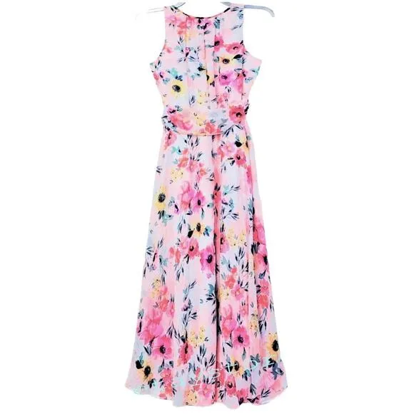 New! Nicole Miller Floral Print Halter Neck Keyhole Hi-low Hem Flowy Midi Dress