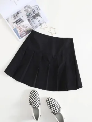 New Shein Solid Pleated Mini Skirt, Black, Sz M!