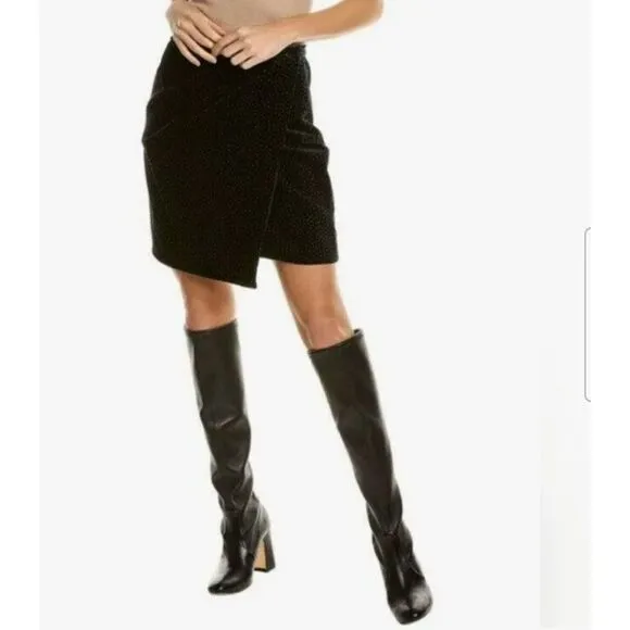 New! Theory Pleated Wrap Skirt in Dot Black Velvet, 4