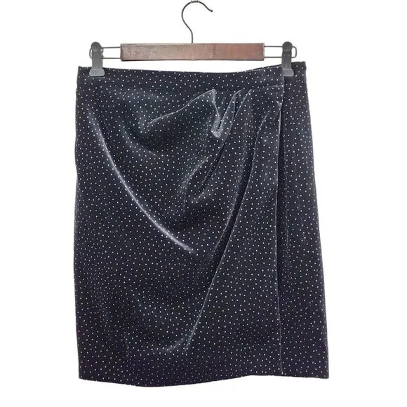 New! Theory Pleated Wrap Skirt in Dot Black Velvet, 4