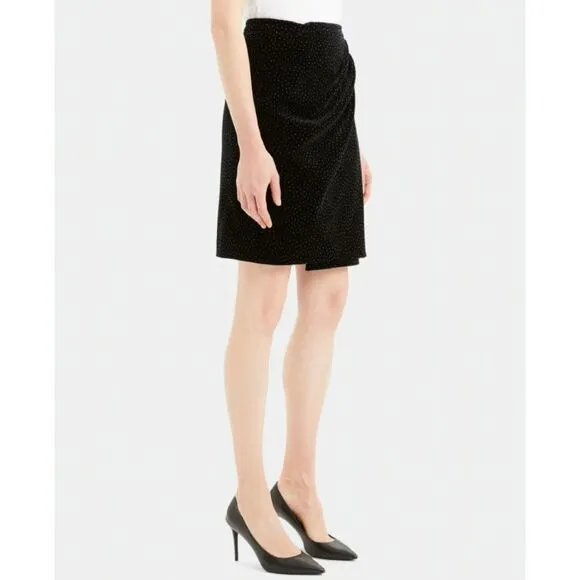 New! Theory Pleated Wrap Skirt in Dot Black Velvet, 4