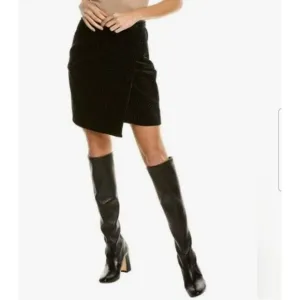 New! Theory Pleated Wrap Skirt in Dot Black Velvet, 4