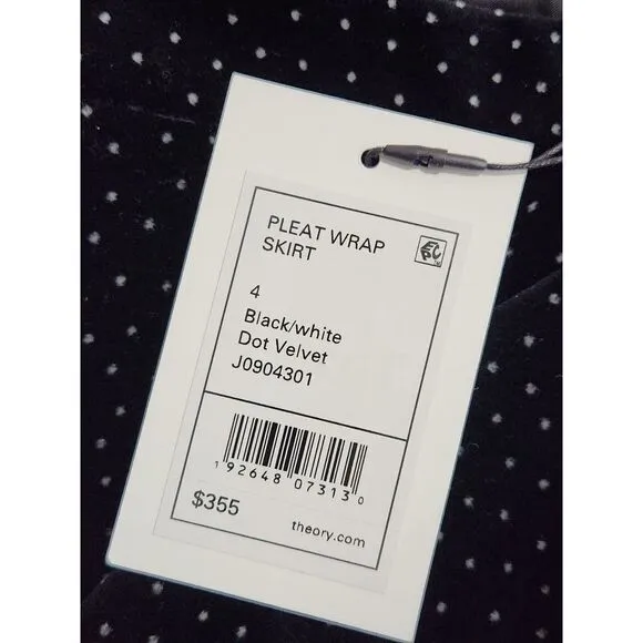 New! Theory Pleated Wrap Skirt in Dot Black Velvet, 4