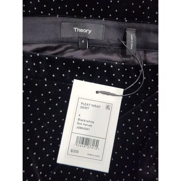 New! Theory Pleated Wrap Skirt in Dot Black Velvet, 4