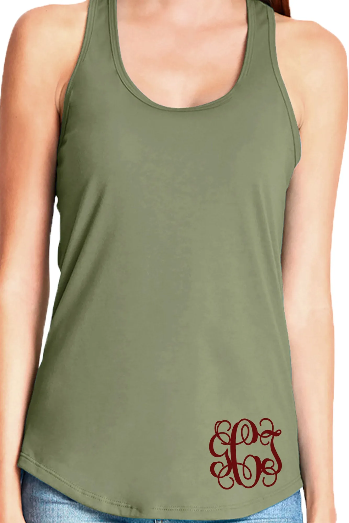 Next Level Womens Gathered Racerback Tank, Military Green *Personalize It!
