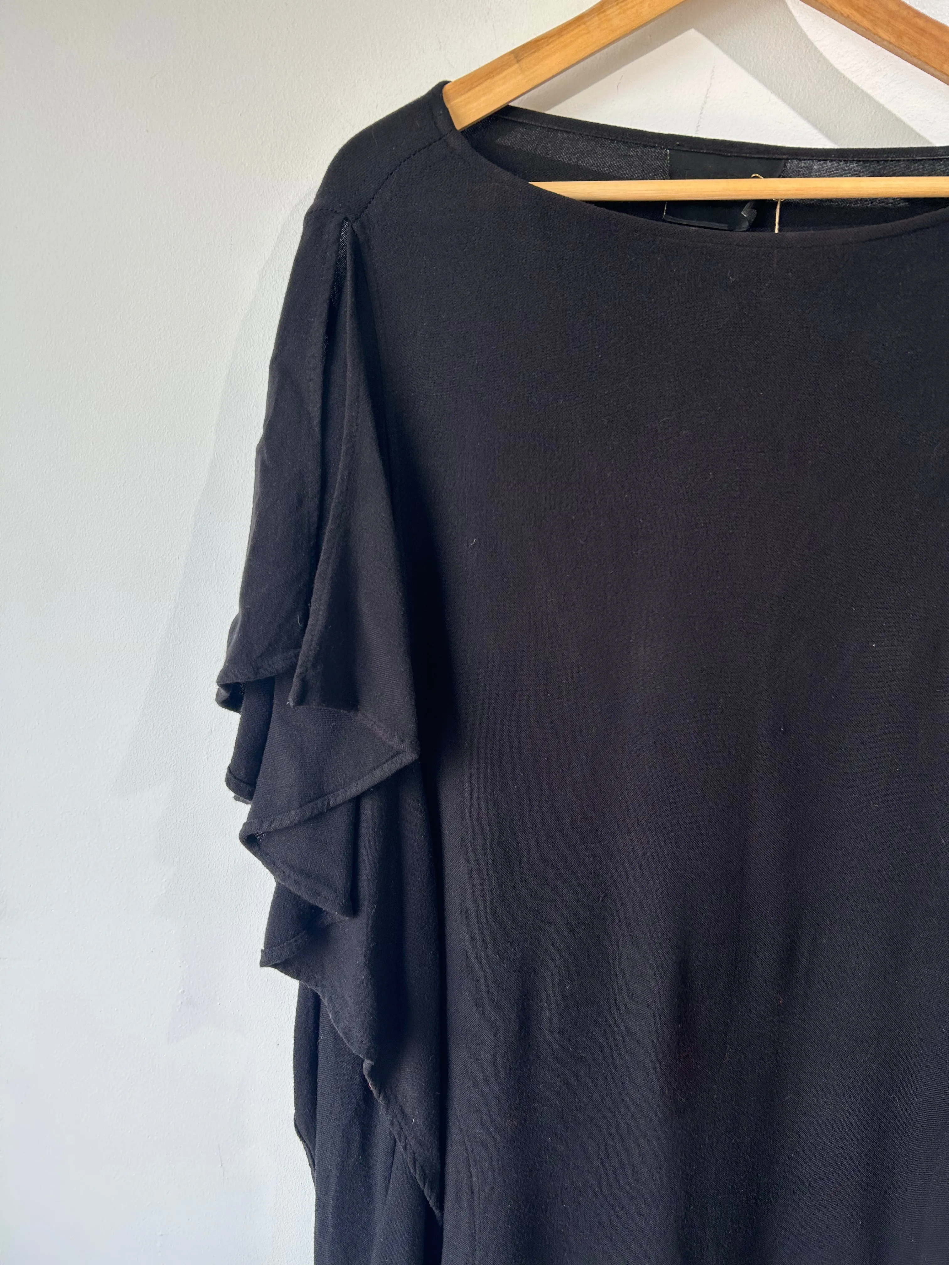 No. 6 Store Black Cotton Dress With Ruffled Sides