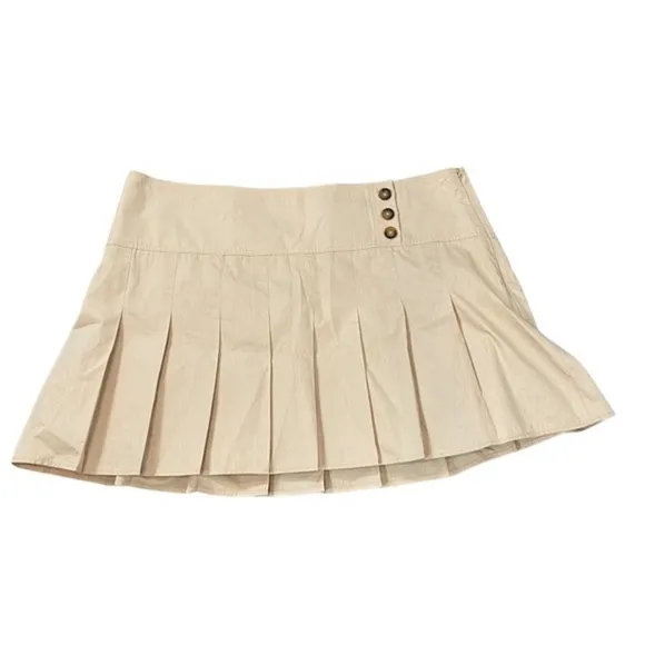 NWT Anthropologie Pleated Mini Skirt Khaki Tank Button Y2k 90s size 14