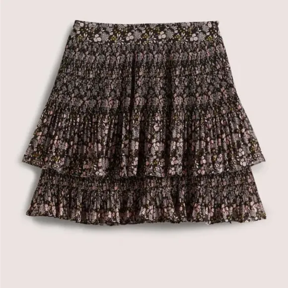 NWT Boden Plisse Mini Skirt Black, Prairie Garden