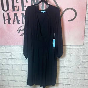 NWT Draper James Black Texture Wrap Front Flowy Dress Size 1X Elastic Waistband