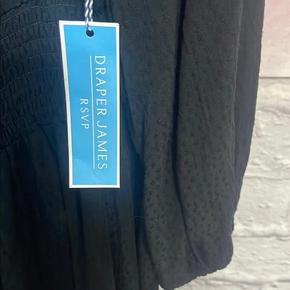 NWT Draper James Black Texture Wrap Front Flowy Dress Size 1X Elastic Waistband