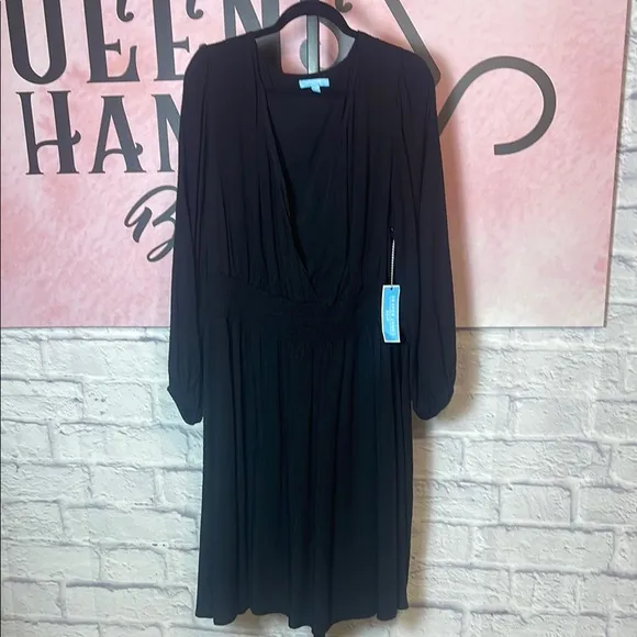 NWT Draper James Black Texture Wrap Front Flowy Dress Size 1X Elastic Waistband