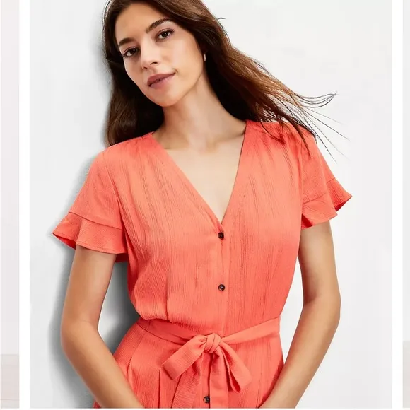 NWT LOFT Petite Vneck Midi Shirtdress Easter Spring Cottagecore