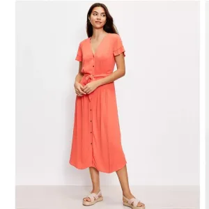 NWT LOFT Petite Vneck Midi Shirtdress Easter Spring Cottagecore