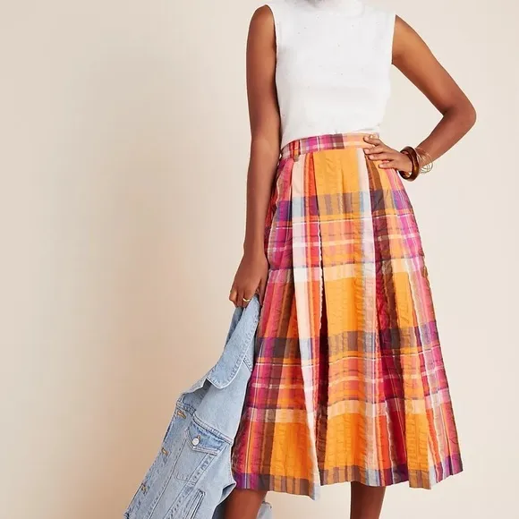NWT Maeve Pippa Pleated Midi Skirt Anthropologie Bohemian Flowy Preppy Sz S
