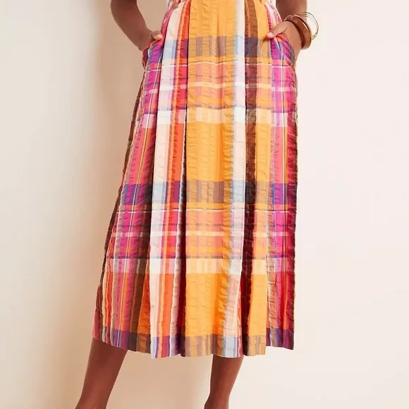 NWT Maeve Pippa Pleated Midi Skirt Anthropologie Bohemian Flowy Preppy Sz S