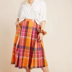 NWT Maeve Pippa Pleated Midi Skirt Anthropologie Bohemian Flowy Preppy Sz S