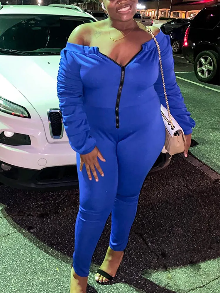 Off Shoulder Zipper Front Jumpsuit