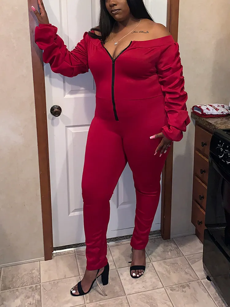 Off Shoulder Zipper Front Jumpsuit