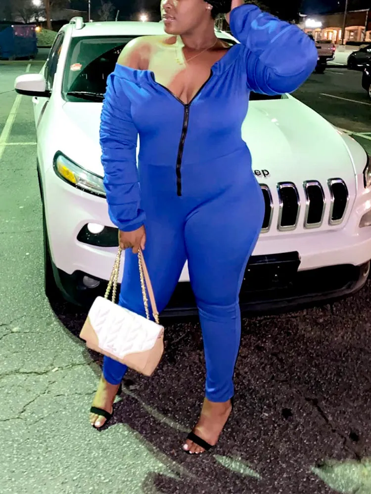 Off Shoulder Zipper Front Jumpsuit