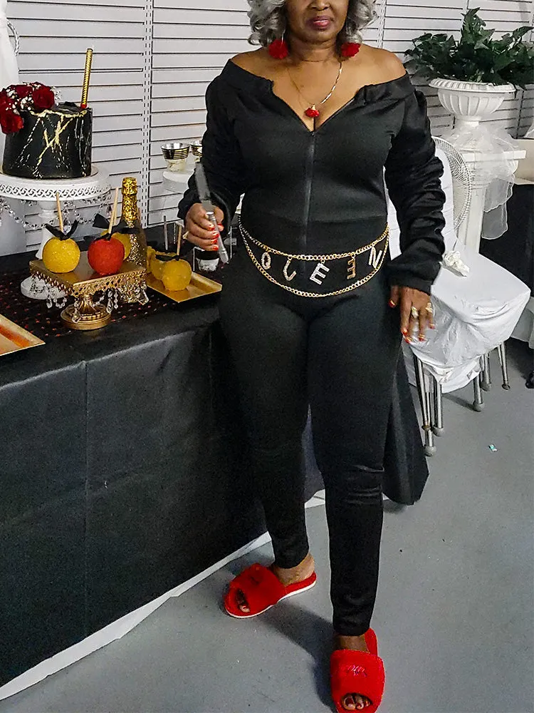 Off Shoulder Zipper Front Jumpsuit