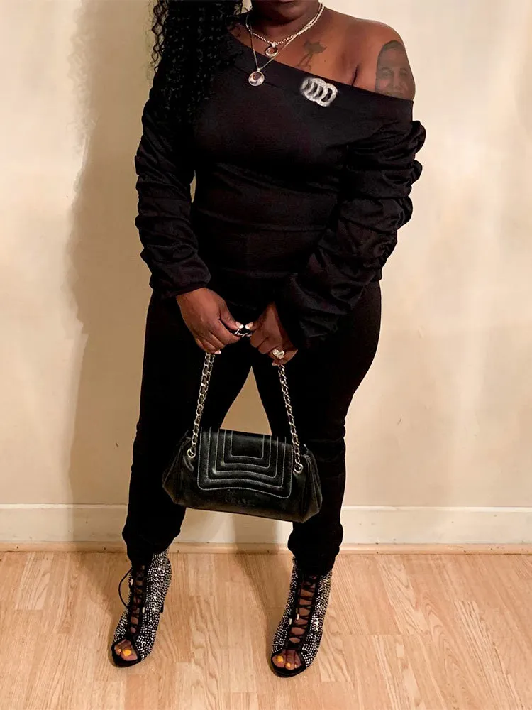 Off Shoulder Zipper Front Jumpsuit