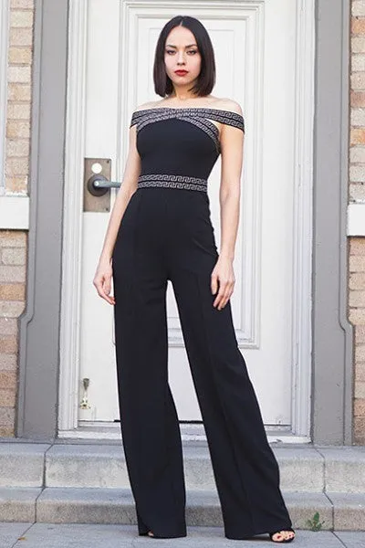 Off The Shoulder Straps W/greek Print Design And On Waist