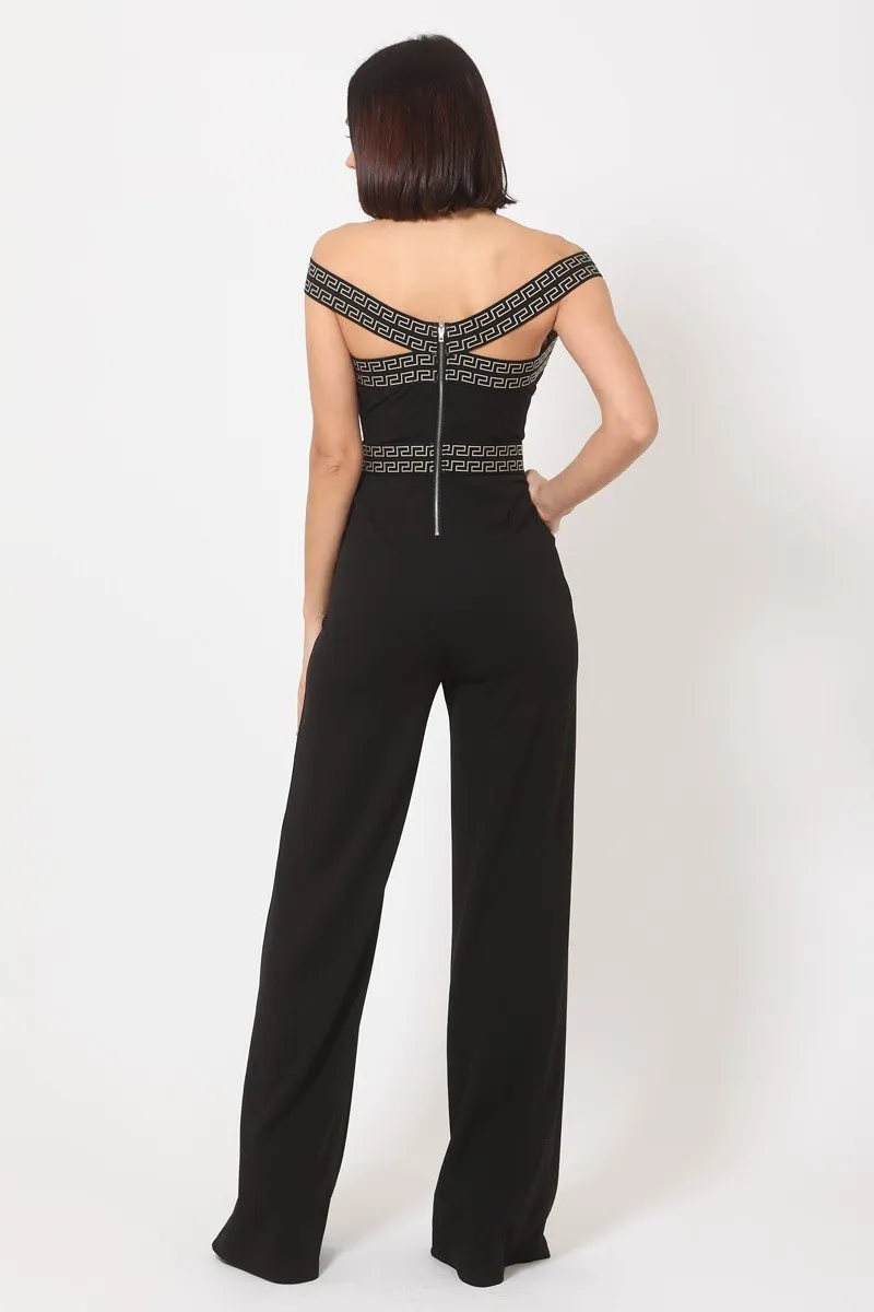 Off The Shoulder Straps W/greek Print Design And On Waist