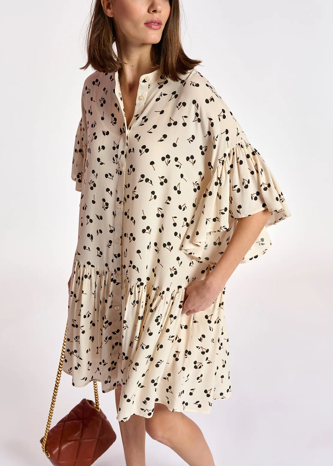 Off-white mini dress with cherry print
