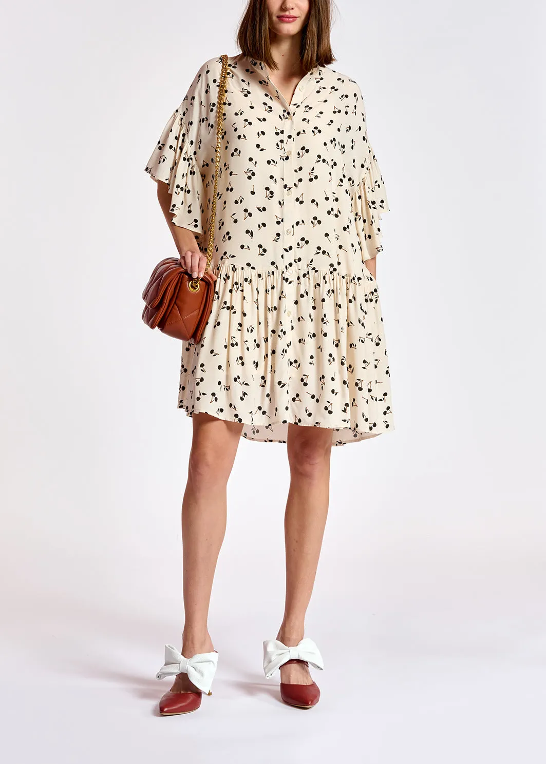 Off-white mini dress with cherry print