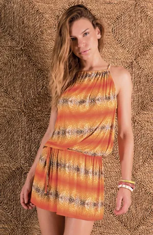 Ombre drawstring mini dress w/adjustable waist