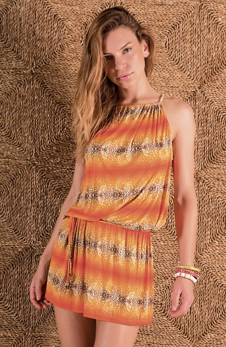 Ombre drawstring mini dress w/adjustable waist