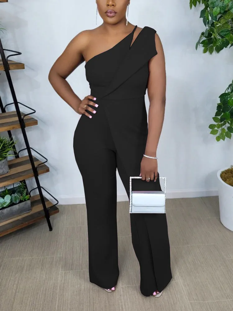 One Shoulder Wide Leg Jumpsuit