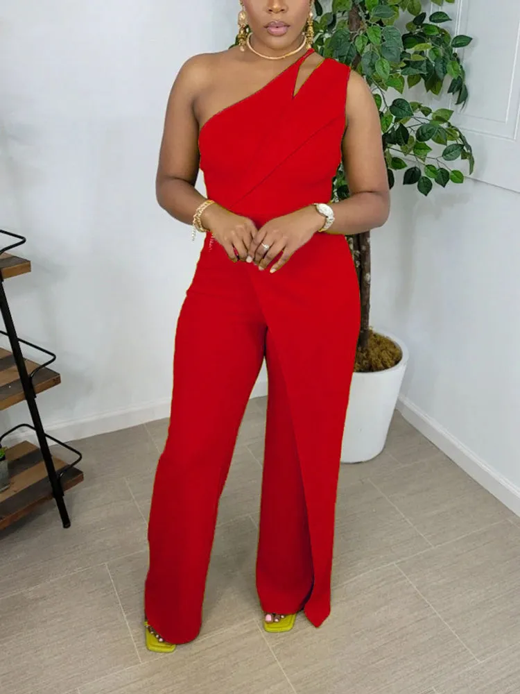 One Shoulder Wide Leg Jumpsuit