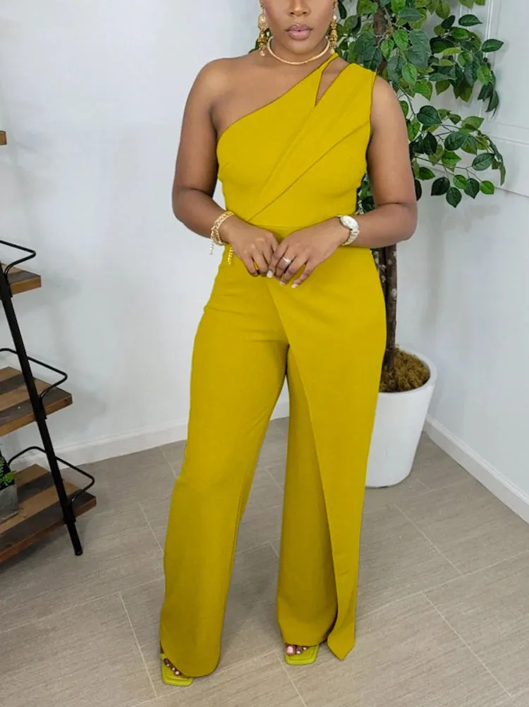 One Shoulder Wide Leg Jumpsuit